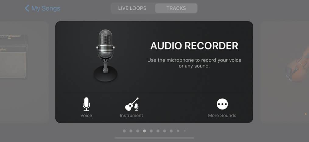 Swipe to Audio Recorder and tap Voice (mic icon)