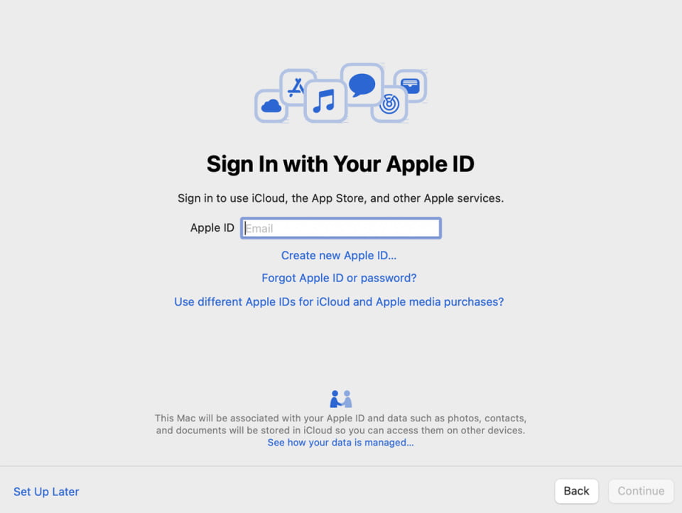 Set up Apple ID and Log in