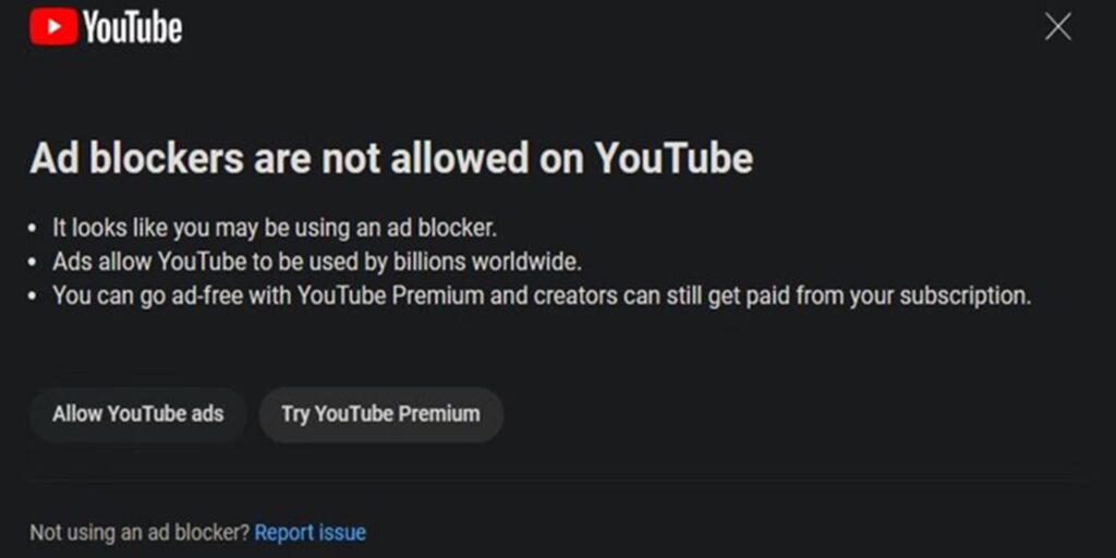 YouTube says ad-blockers are to blame