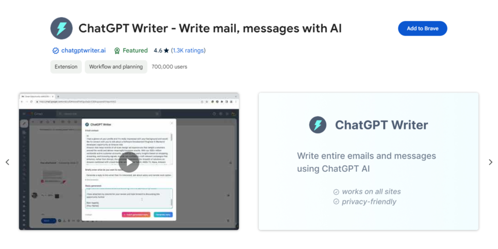 ChatGPT Writer - Best ChatGPT Chrome extensions