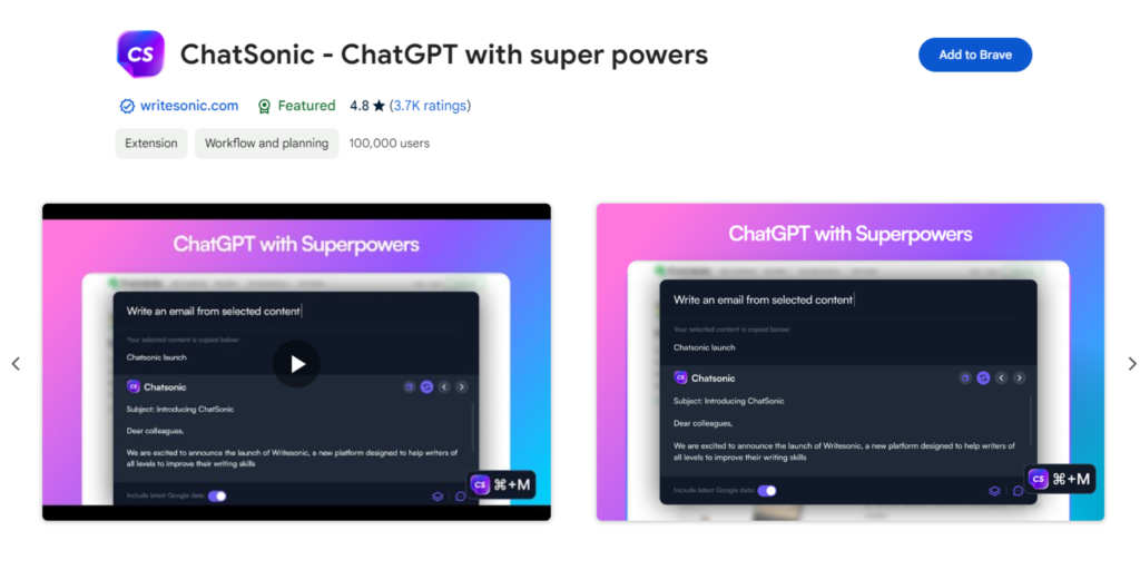 ChatSonic - Best ChatGPT Chrome extensions