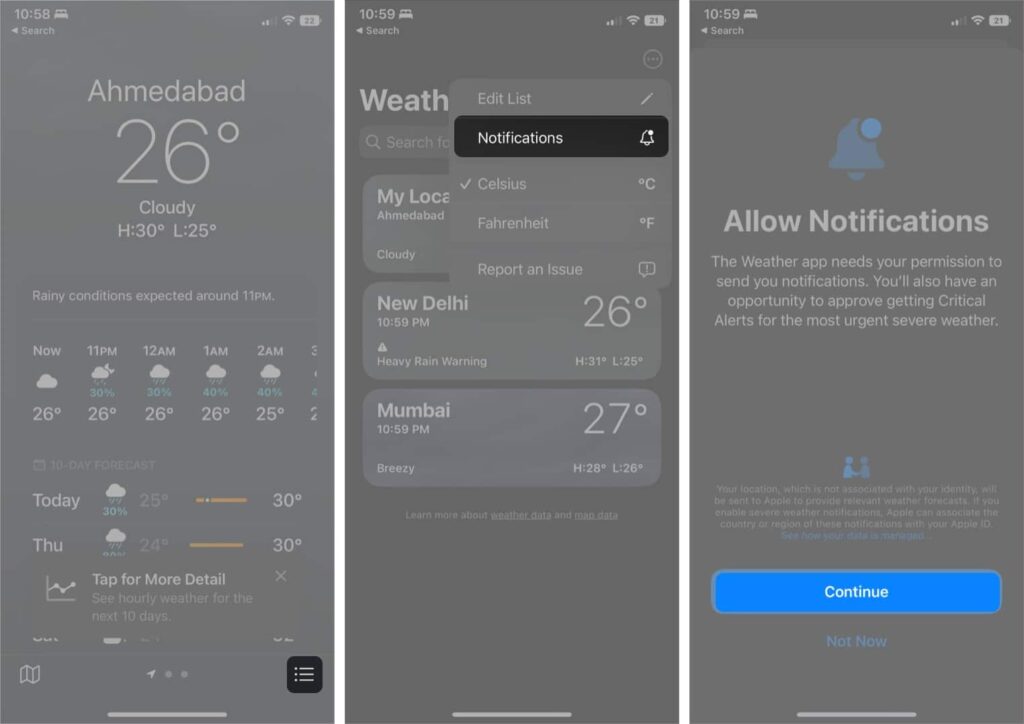 Enable Location Settings in Weather app