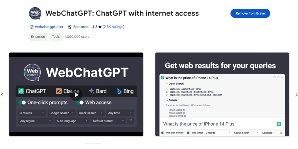 WebChatGPT - Best ChatGPT Chrome extensions
